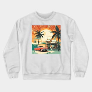 Christmas in july red car palm trees Crewneck Sweatshirt